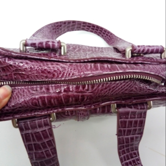 Jessica Simpson Faux Crocodile Purple Shoulder Bag Vegan Handbag Purse Gingham - Picture 12 of 15